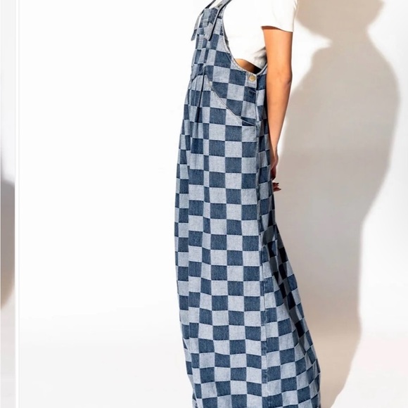 Blue Checkered Women's Jumpsuit - Picture 2 of 4